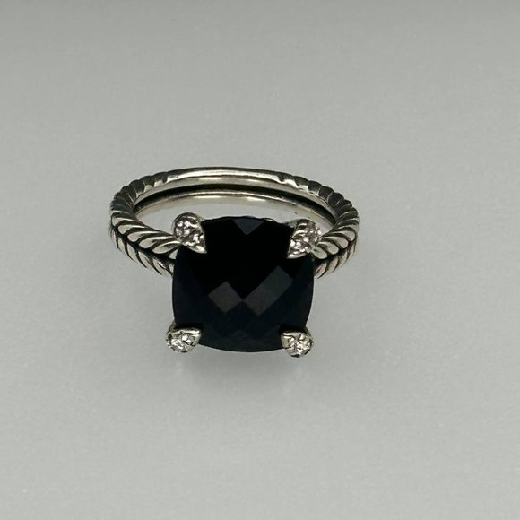 Authentic DAVID YURMAN women's ring 11mm black onyx and diamonds size 7 - Picture 2 of 9